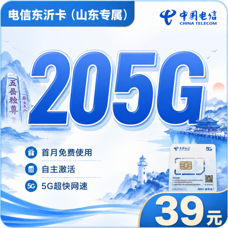 电信东沂卡39元205G全国流量+长期套餐+山东专属！-天音号